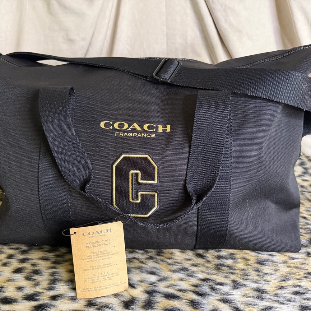 COACH Black Canvas Duffel with Gold Logo